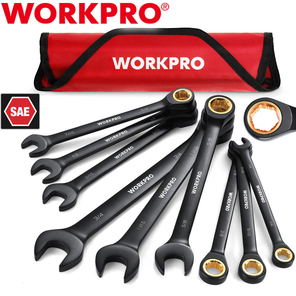 WORKPRO 9PCS Anti-Slip Ratcheting Combination Wrench Sets SAE