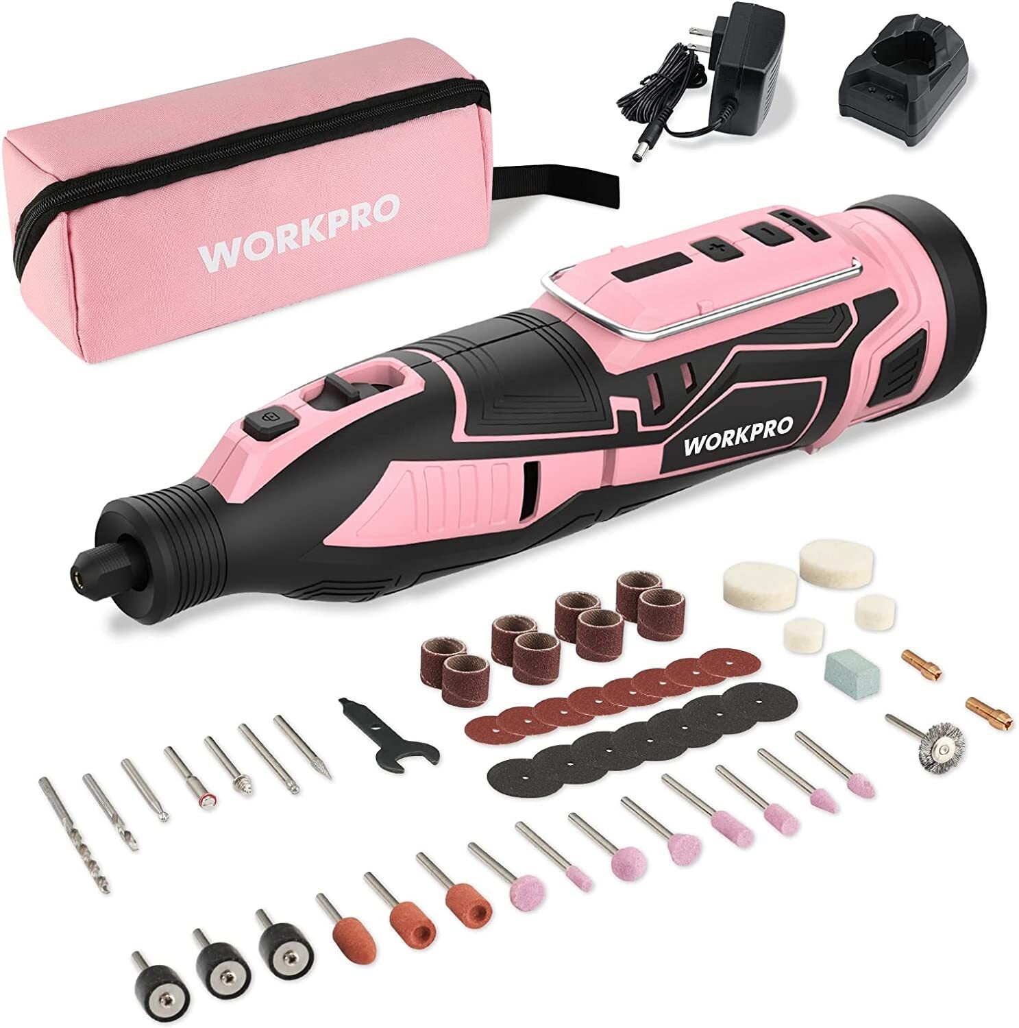 WORKPRO 12V Cordless Rotary Tool Kit Pink 5 Variable Speeds Battery Powered NEW