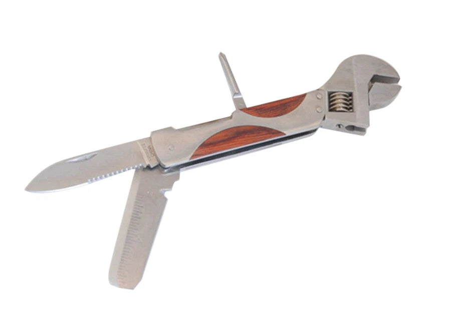 Stainless Steel Stubby Adjustable Wrench w Knife Multi Tool Set Camping Hiking