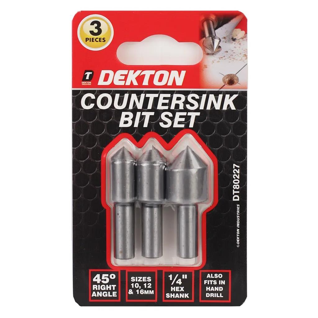Dekton 3pc Screw Countersink Drill Bit Set 10mm-16mm by Dekton