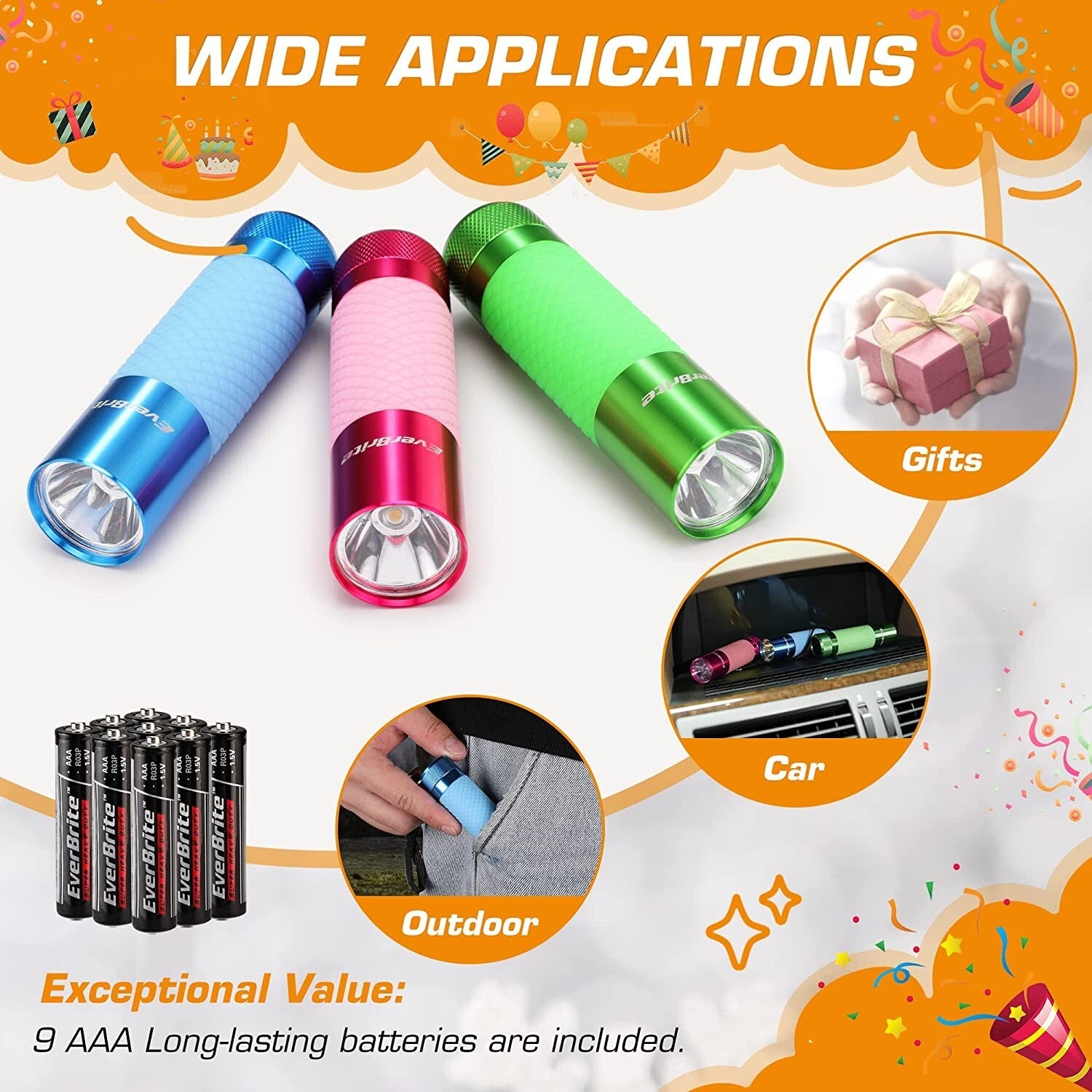 EverBrite 3-Pack Mini Flashlights Glow in Dark Flashlights f