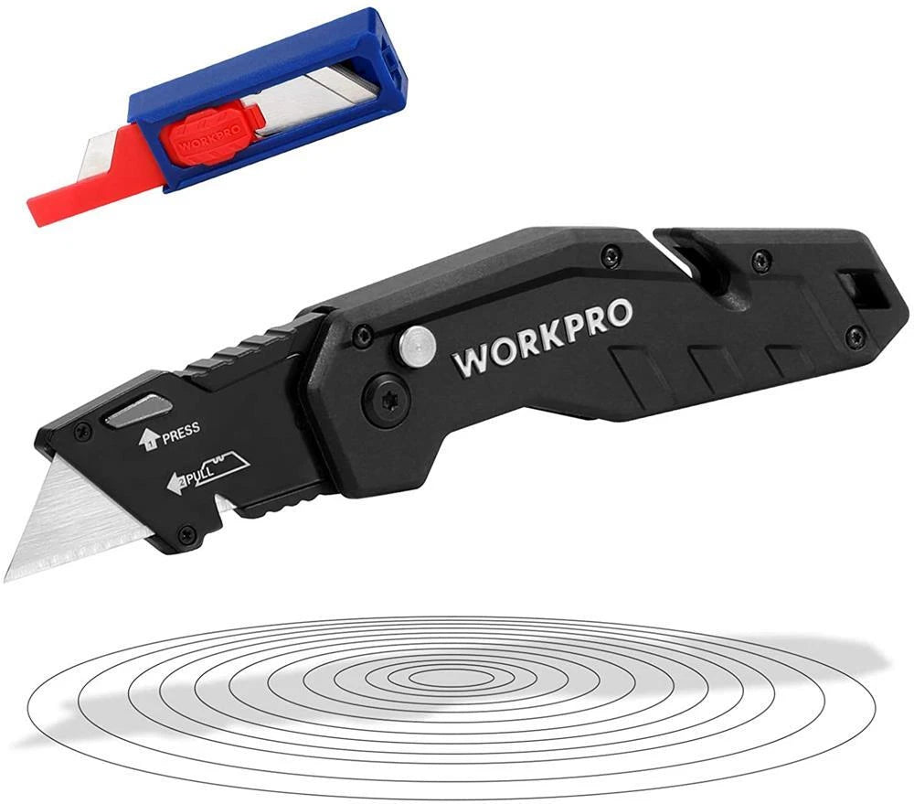 Workpro Folding Utility Knife Quick-change Blade Wire Stripper Gut