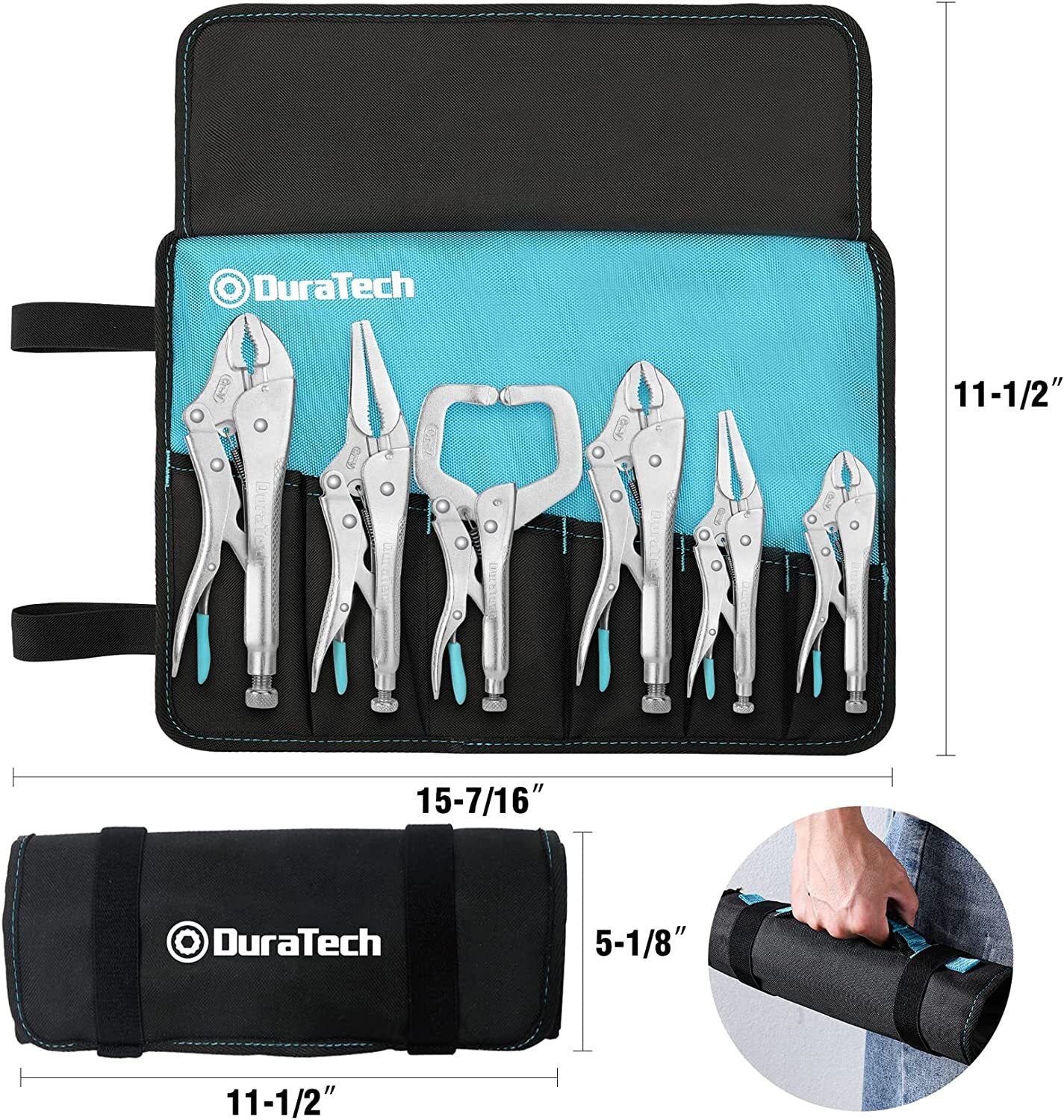 DURATECH 6PCS Locking Pliers Set C-clamp Long Nose Curved Ja