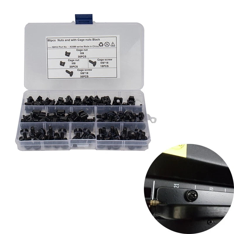 50pack Carbon Steel M6 M6*16 Server Rack Cabinet Cage Screws&nuts Set