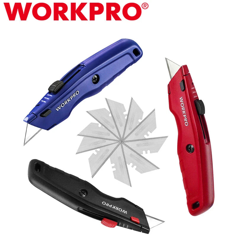 Workpro Premium Utility Knife Quick Change Blade 10 Blades Cutter