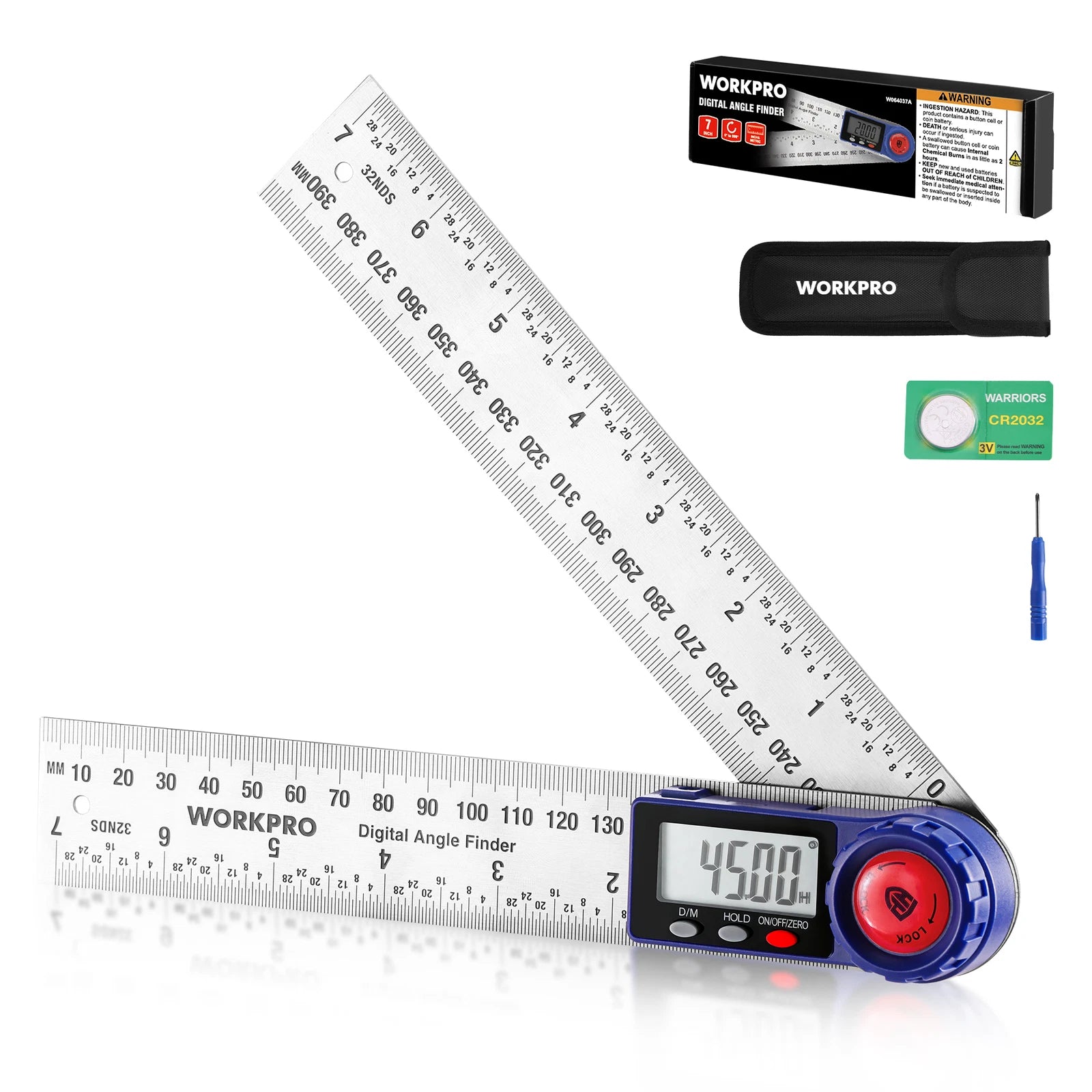 Workpro Digital Angle Finder 7-inch / 200 Mm Stainless Steel Angle