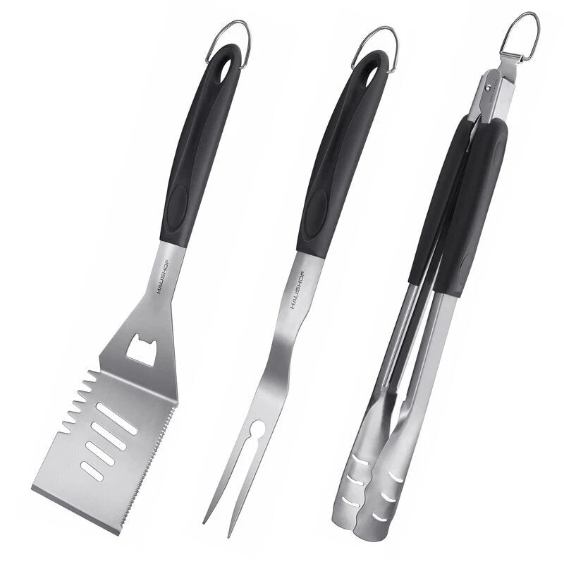 HAUSHOF Heavy Duty Stainless Steel Spatula Fork Tong Large BBQ Grill Accessories