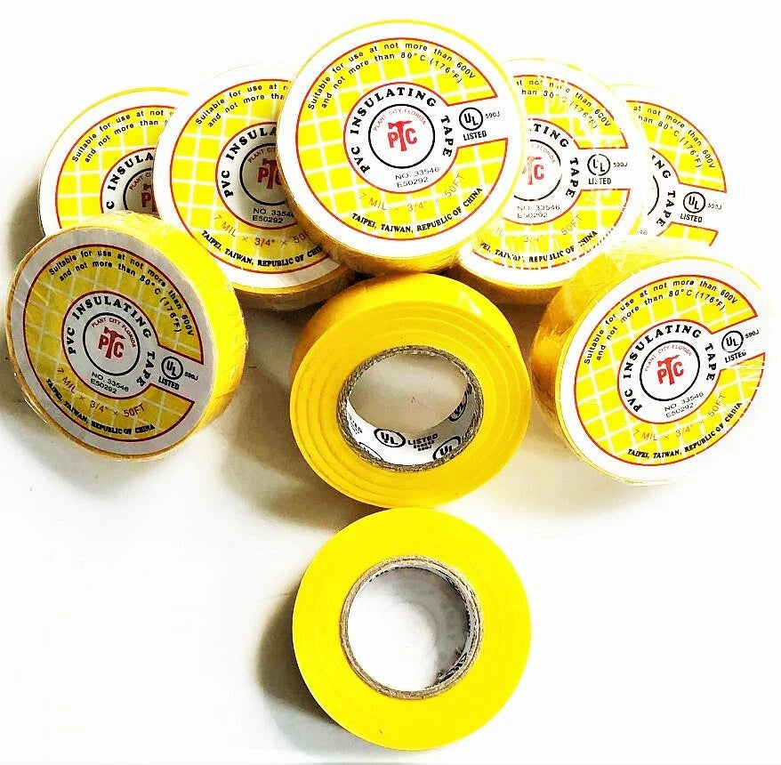 10 Rolls Ptc Ul Listed Yellow Pvc Insulating Electrical Electric Tape