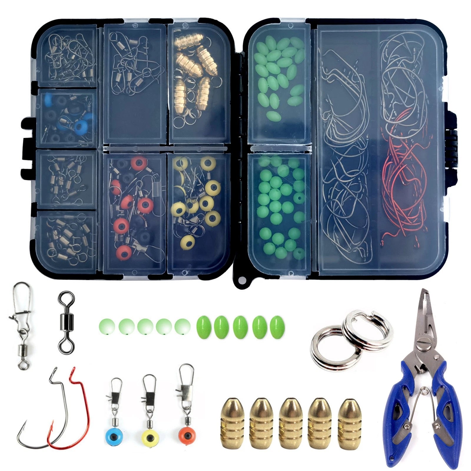 Fishing Accessories Jig Hooks Swivels Rings Sinker Weights Box Kit B