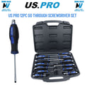 US PRO 12PC Go Through Screwdriver Set Slotted & Philips With Spanner 