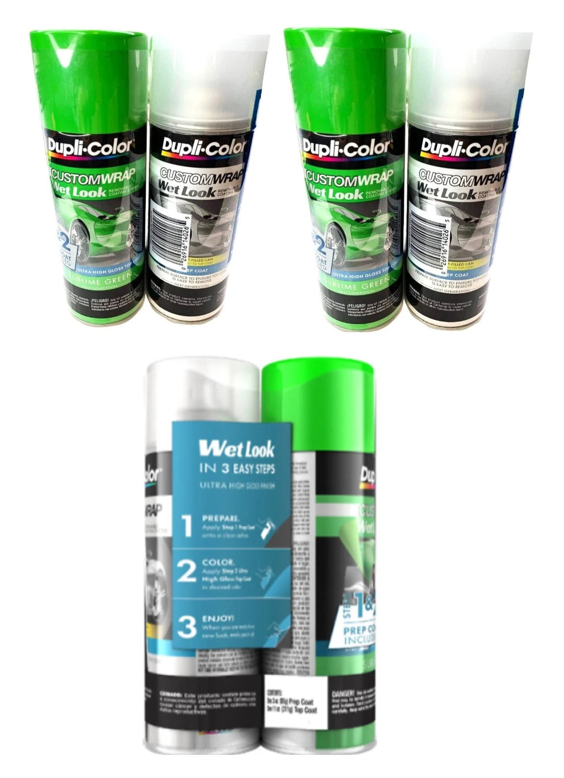6 Cans Sublime Green Dupli-Color Custom Wrap Wet Look Step 1 Prep/Step 2