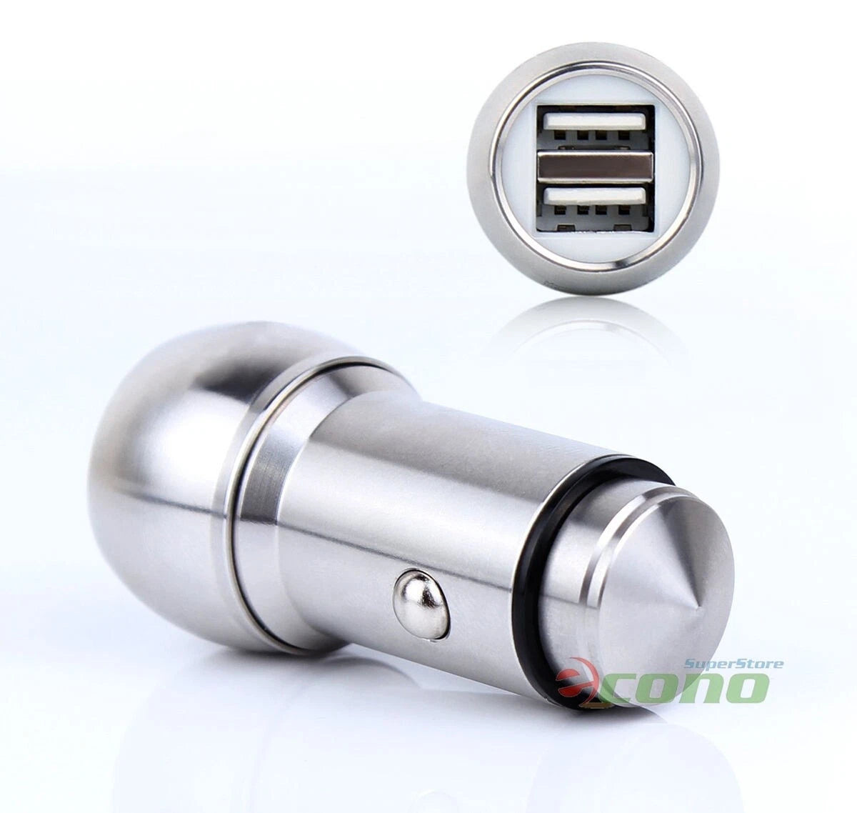 Stainless Steel Dual Port Usb Car Charger 2.4a Cigaratte Light