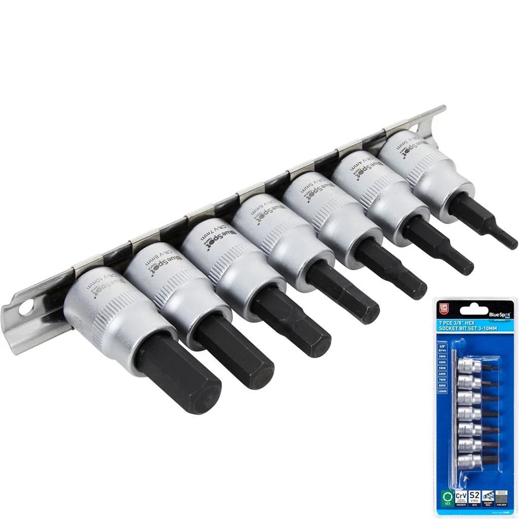 Bluespot Spline Hex Bit Socket Set 3/8" Drive Sockets 3mm - 10mm With
