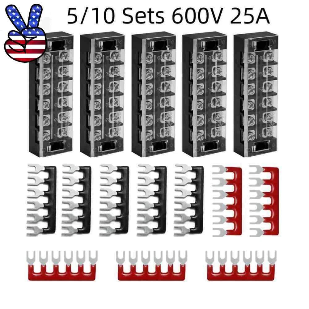 Dual Row 6 Position Screw Terminal Electric Barrier Strip Block 600V