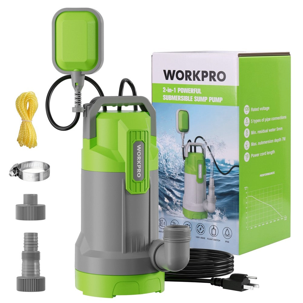 WORKPRO 1HP 4500GPH Sump Pump Submersible Water Pump with Automatic