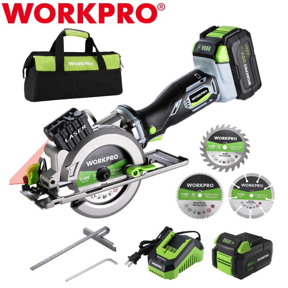 WORKPRO 20V Cordless Mini Circular Saw 4-1/2" Compact Circular Saw w/3