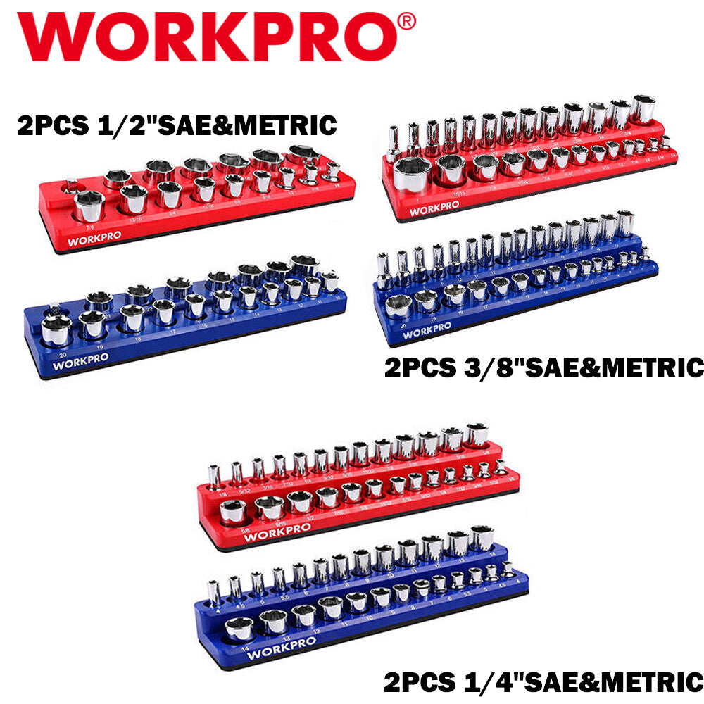 WORKPRO 1/4''/1/2''/3/8'' 2PC Magnetic Socket Organizer Socket Holder
