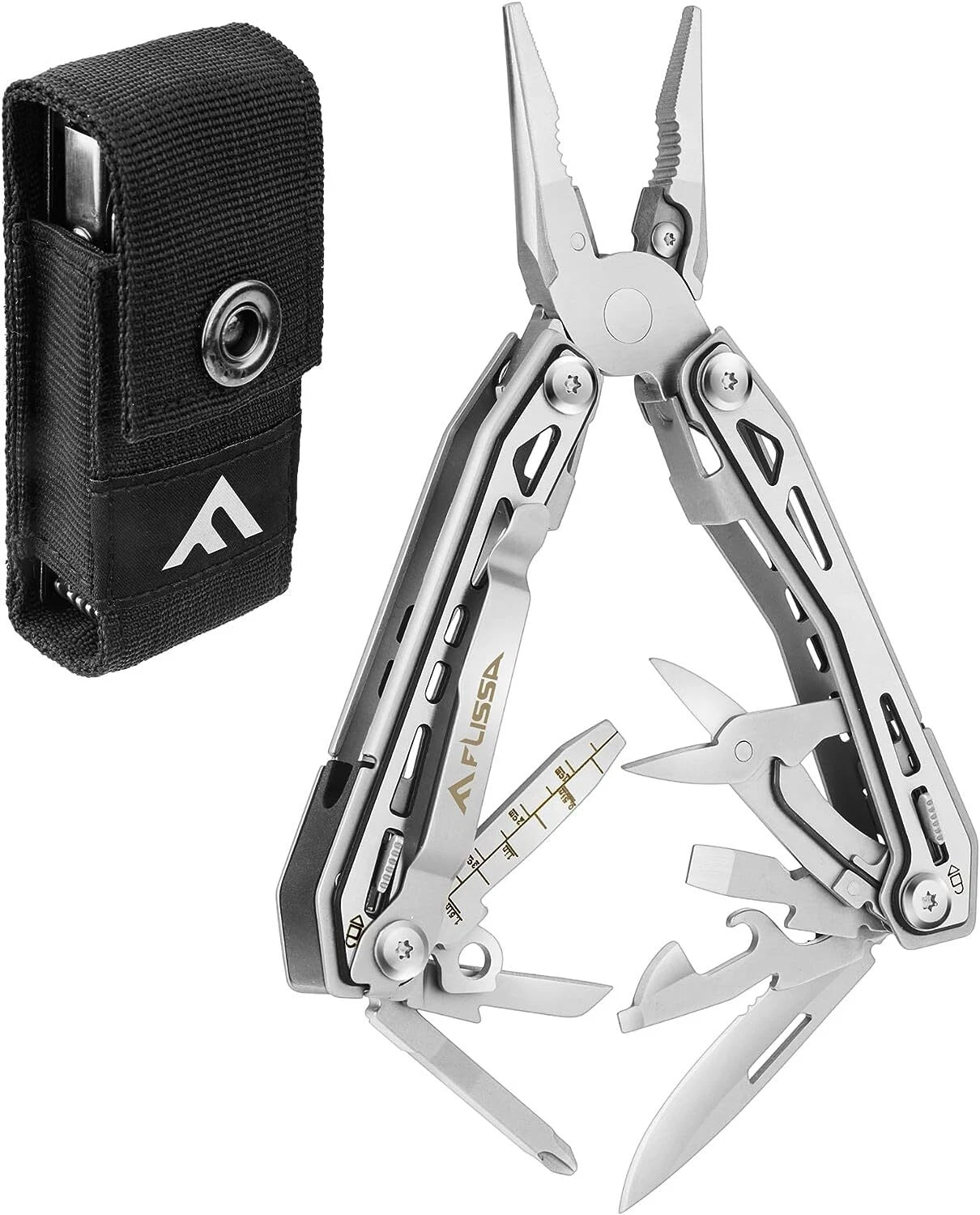 Flissa 16-in-1 Stainless Steel Multi Tool Edc Multitool With Pocket