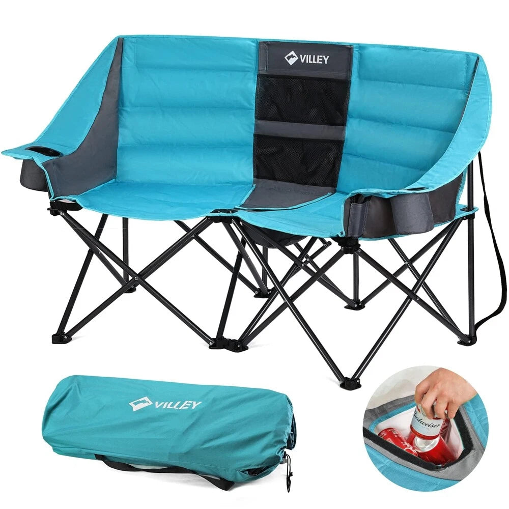 Folding Camping Chair With/cooler Bag Extra Wide Heavy Duty Padded