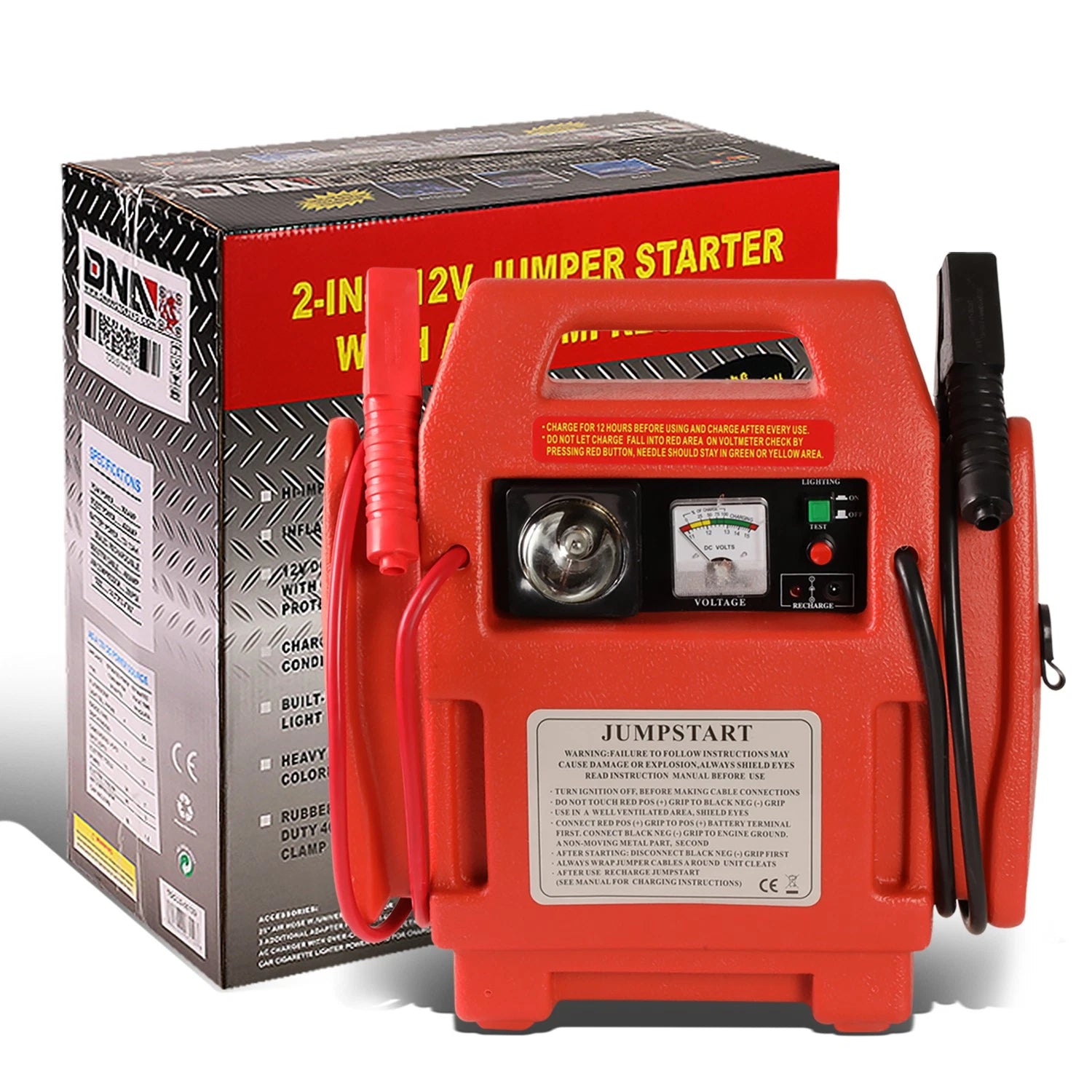 12V 300PSI Rechargeable Powerful Jump Starter Battery Pack Built-in