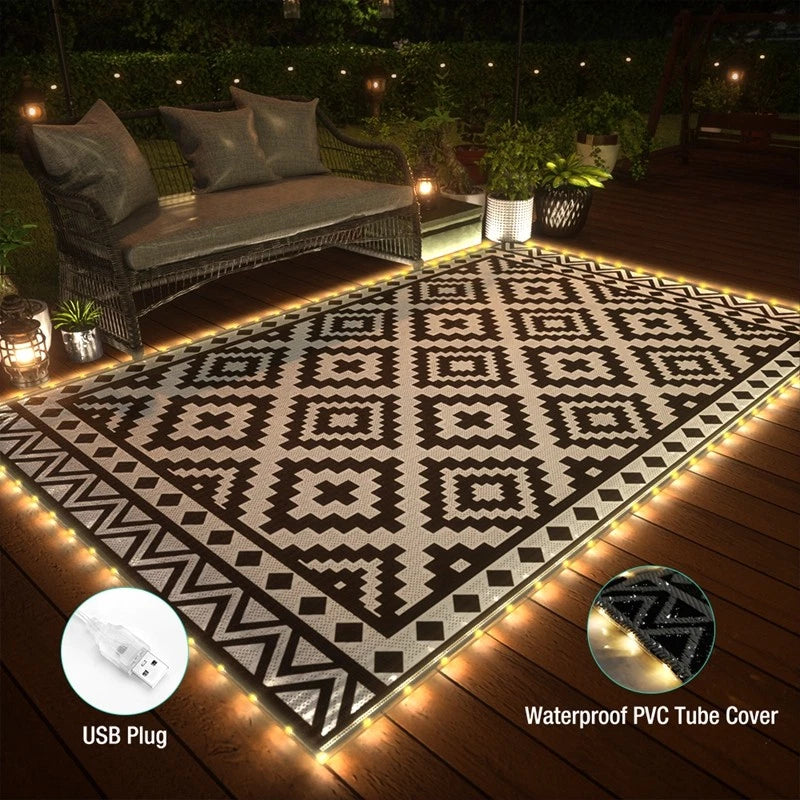 Haushof 5x8' Outdoor Rug Waterproof Led Strip Light Reversible