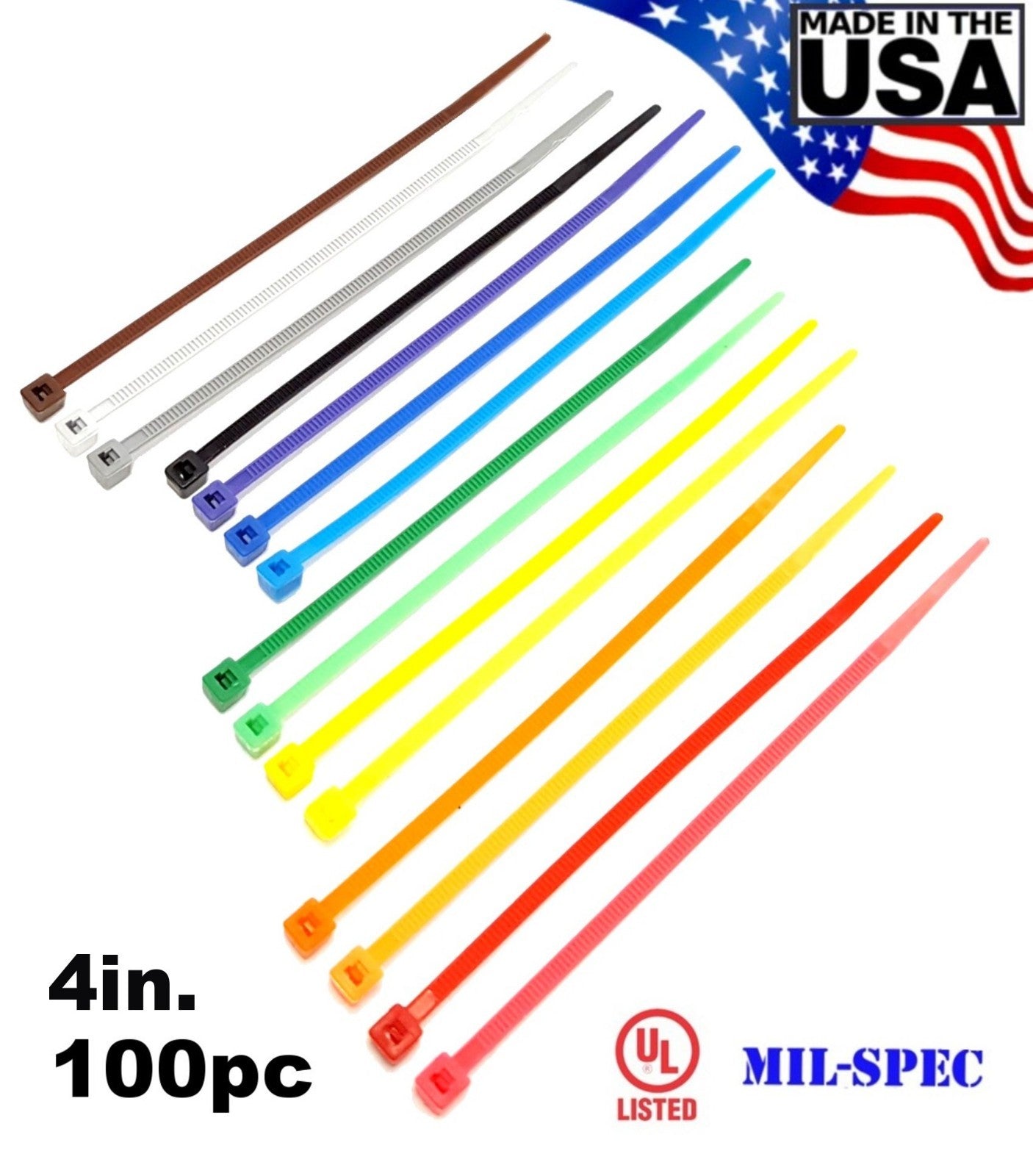 Color Zip Cable Ties 4" 100pc