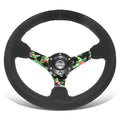 350mm 3" Nrg 3-spoke Black Suede Flower Pattern | Built Supply Co