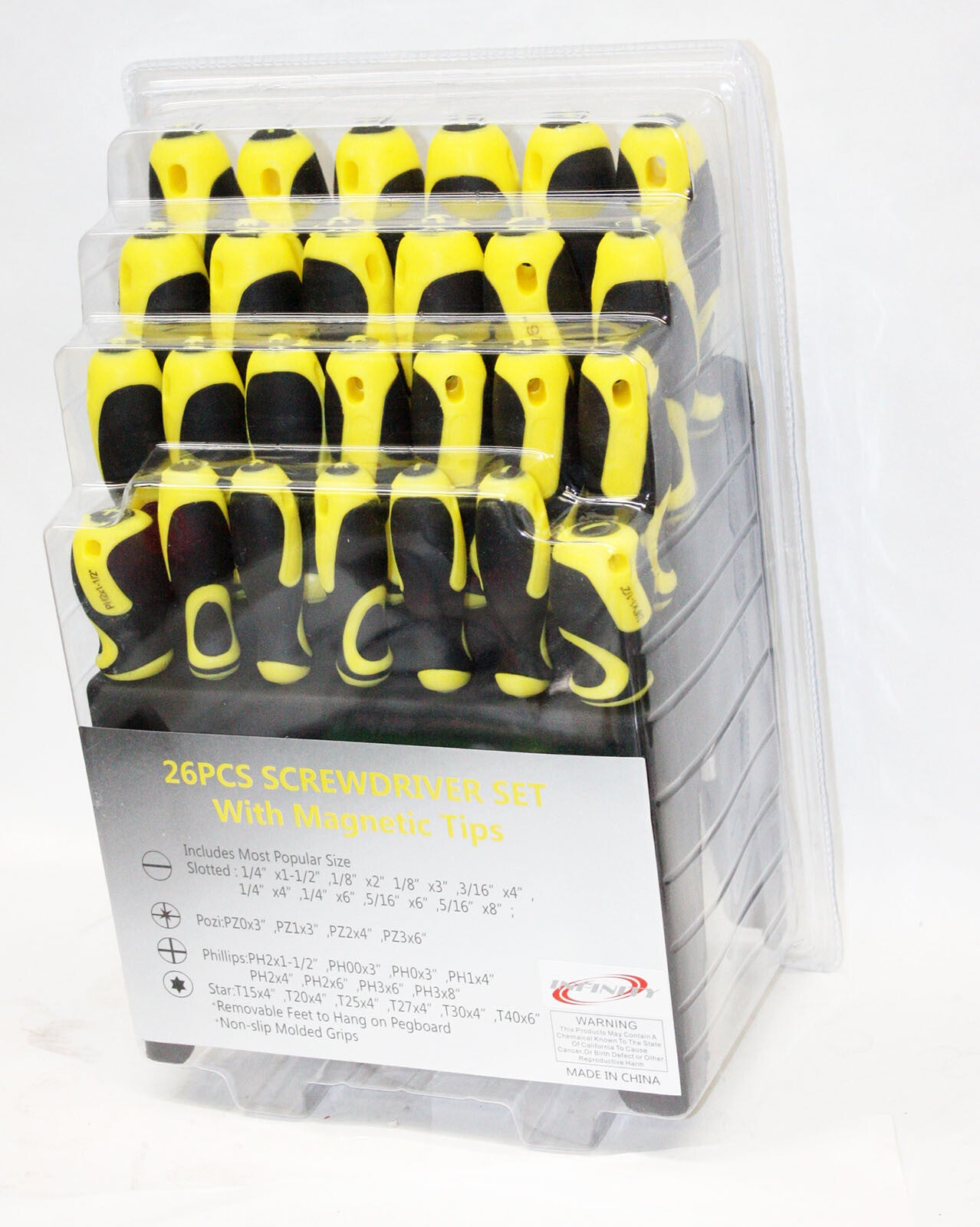 26pc Screwdriver Set Slotted Phillips Pozi & Star w/ Magnetic Tips & Rack Stand