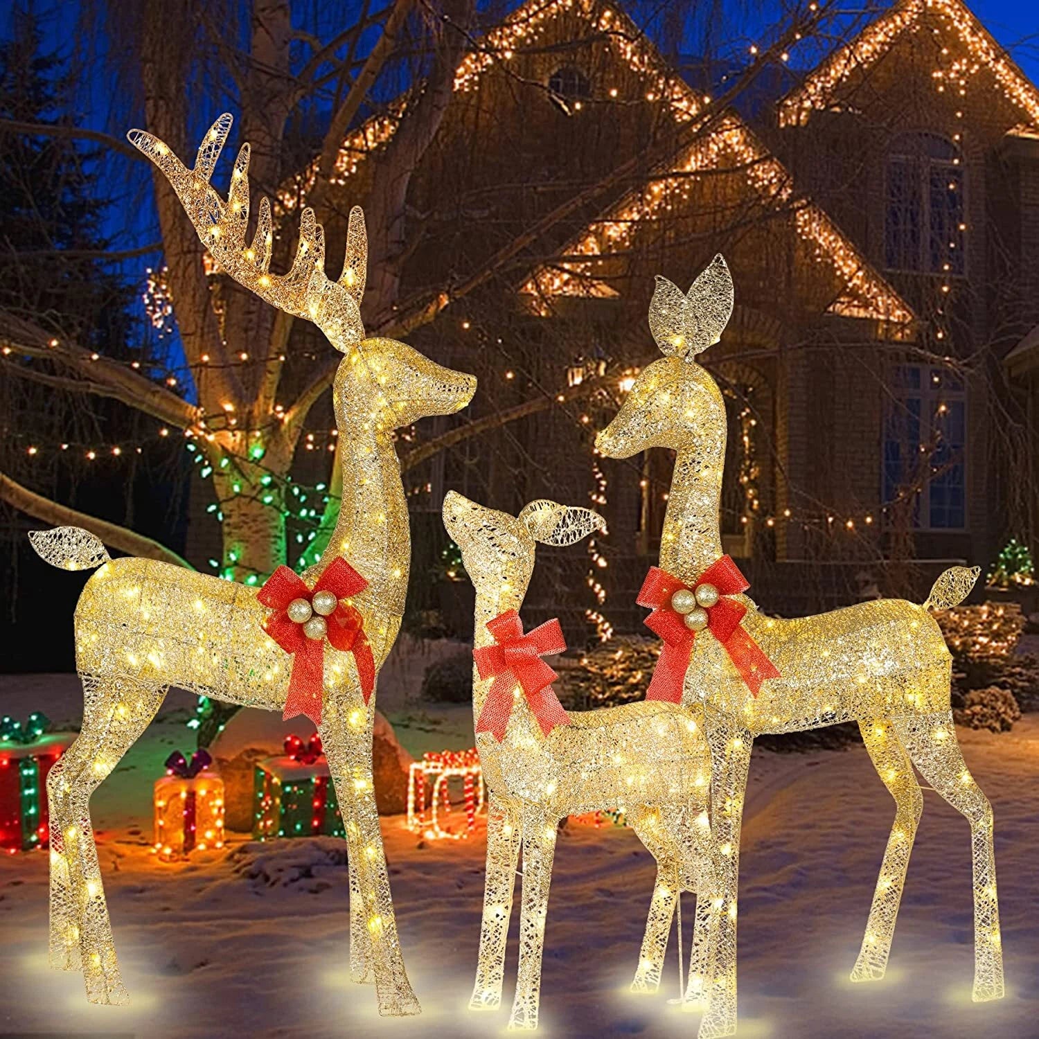 Led Lighted Christmas Deer Family Indoor Outdoor Yard Decoration All