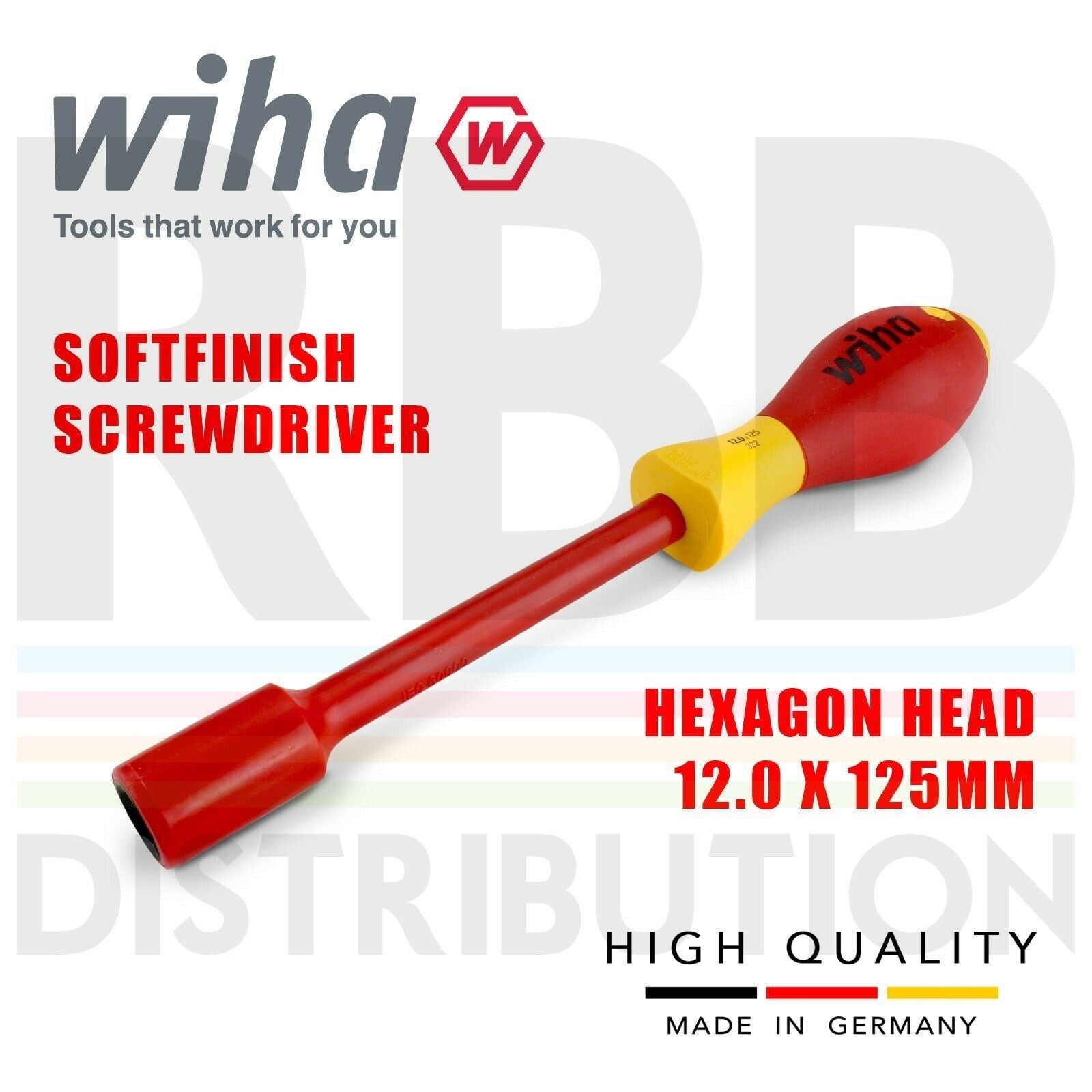 Wiha 00863 Destornillador Electricista Hex VDE 1000V SoftFinish 12mm 125mmOpens 