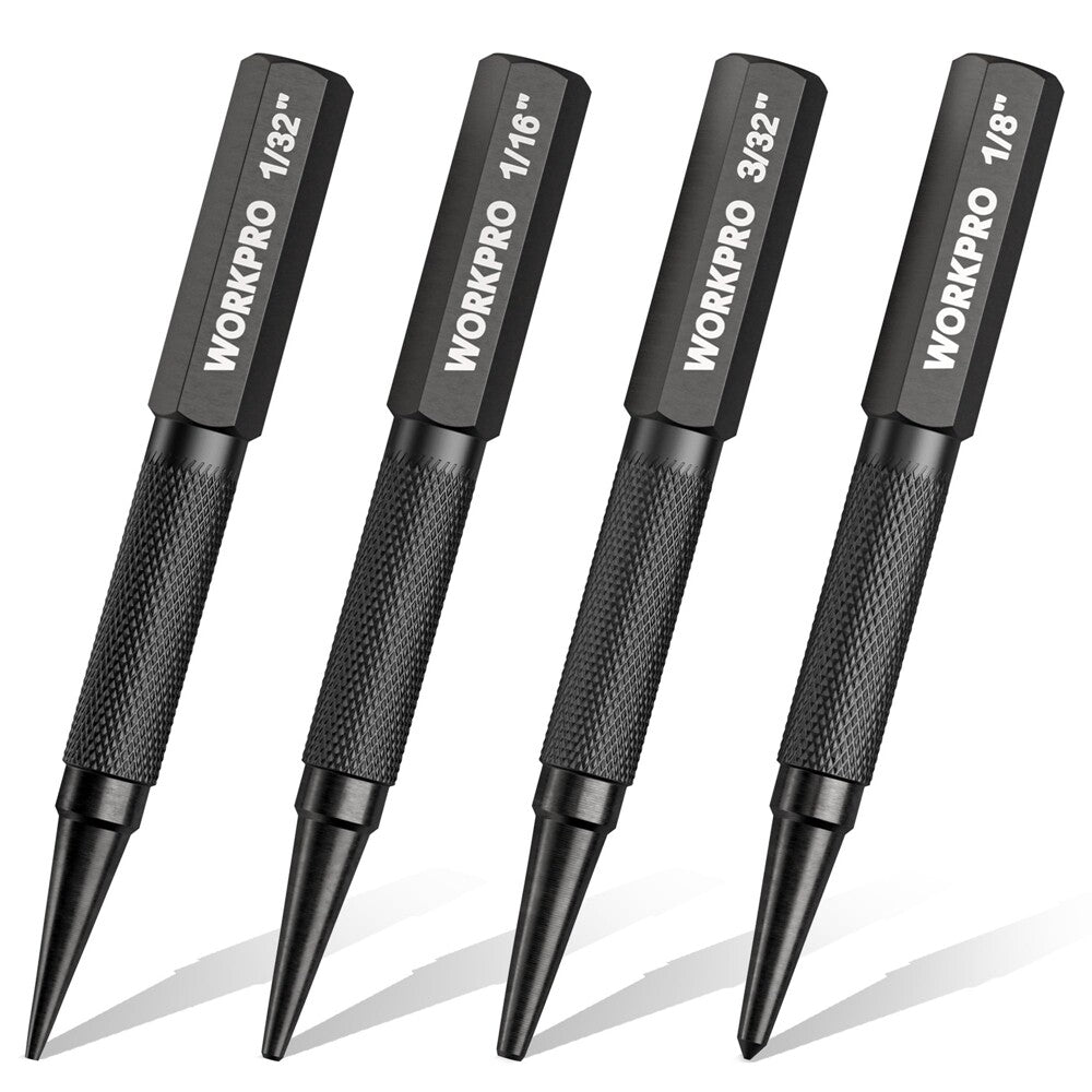 WORKPRO 4PCS 1/32" 1/16" 3/32" Nail Setter 1/32" Center Punch Tool