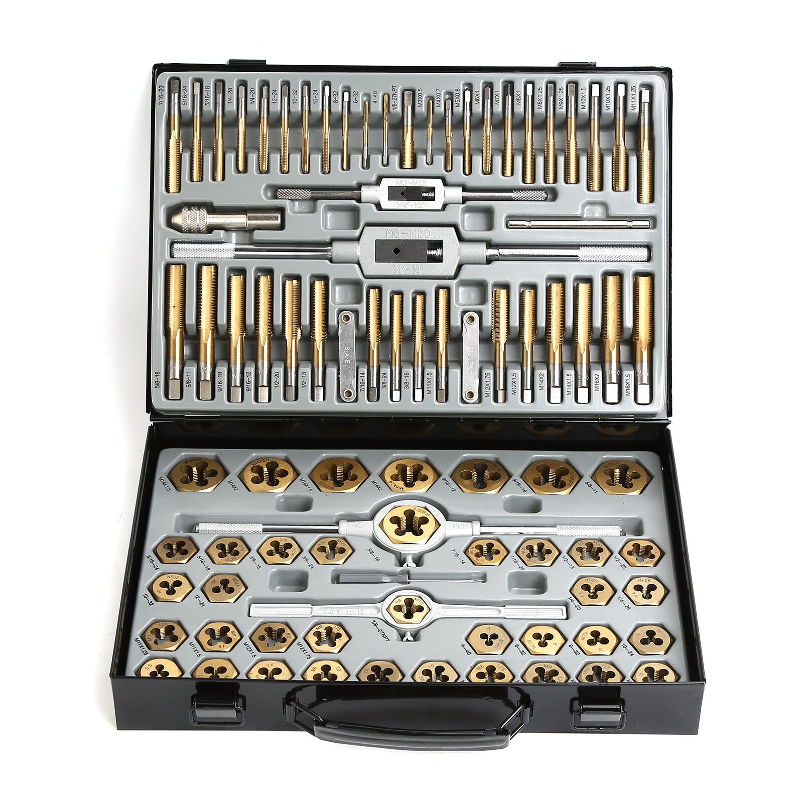 86PC Tap and Die Set Sae Metric Tools, Metal Case Tapping Thread