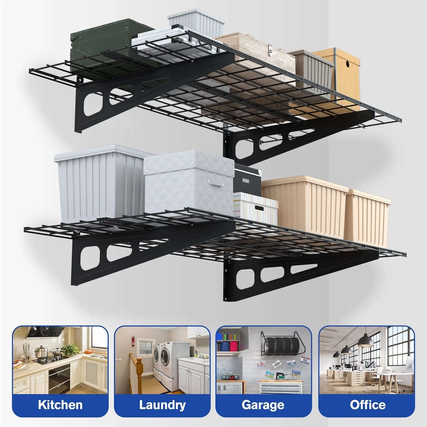 2x4FT Heavy Duty Metal Wall Mounted Shelving Garage 48”x24” Wall Shelving 2-Pack