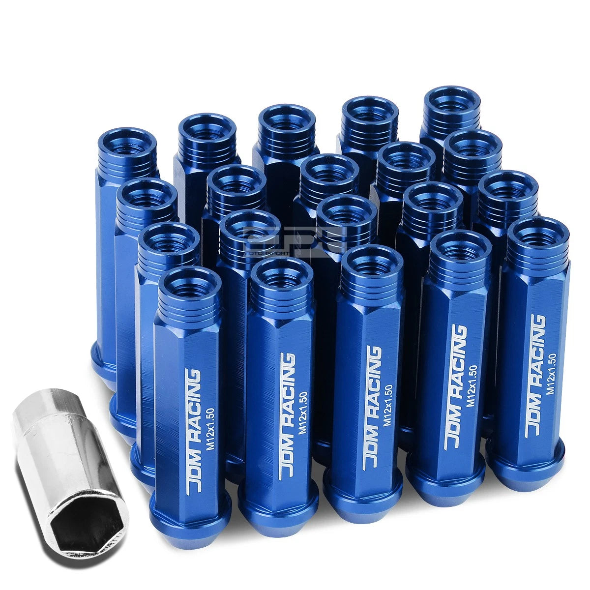 Open End M12x1.5 90mm Tall 25mm Od Blue Aluminum Jdm Lug Nuts+adapter