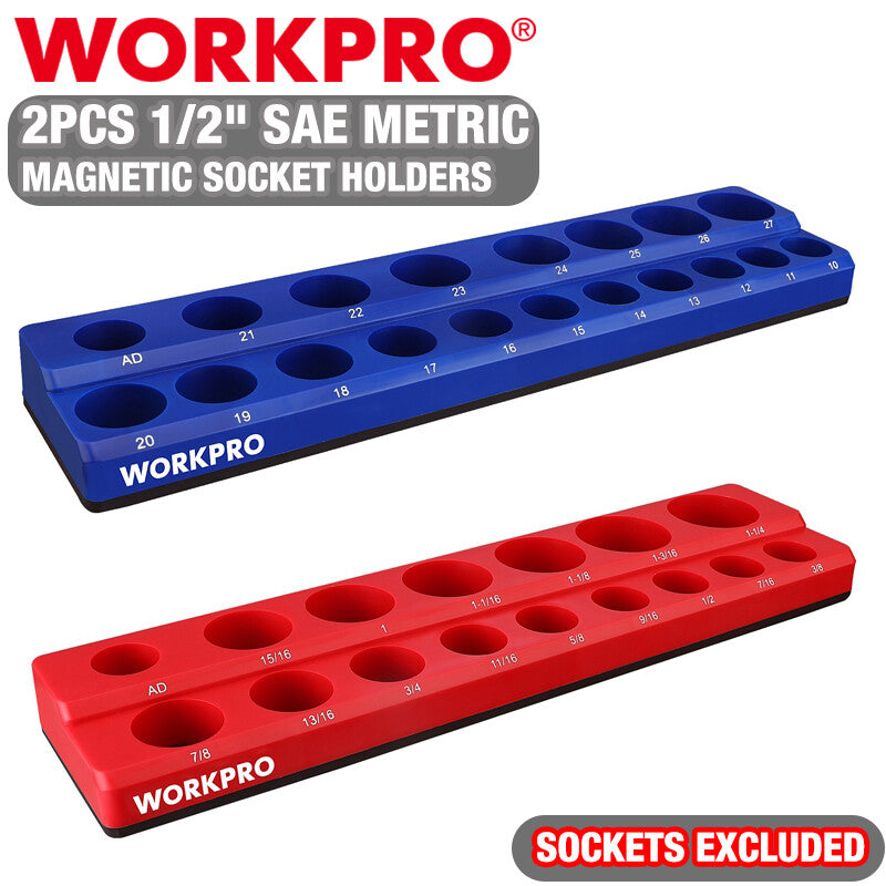 WORKPRO 2PC 1/2" Magnetic Socket Organizer Set Socket Holder Cart Set