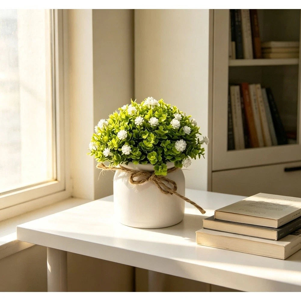 Artificial Gypsophila Floral In Earthy Rattan Pot For Transitional
