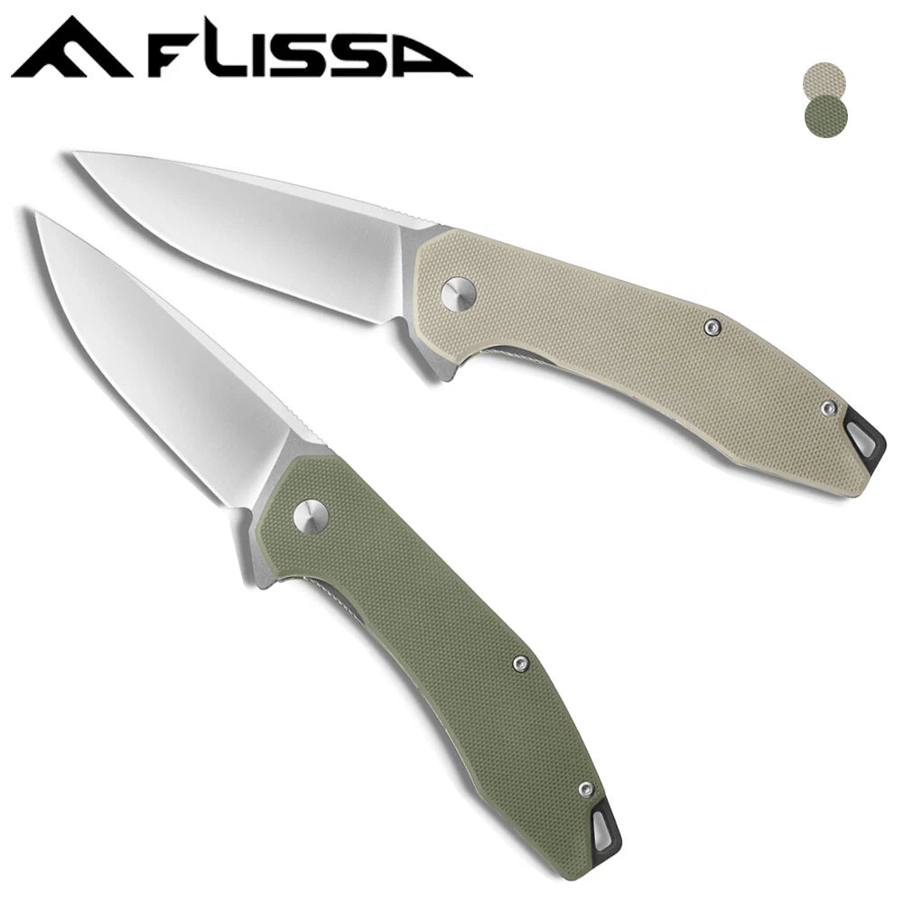 Flissa Folding Pocket Tactical Knife G10 Handle D2 Blades Liner Lock