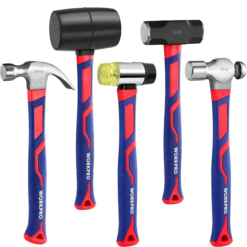 WORKPRO 5PC Hammer Set 16oz Claw Mallet Sledge Hammer by WORKPRO