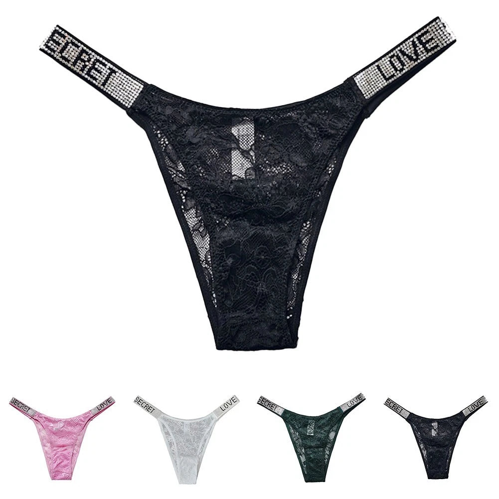 Women's Sexy Low Waist Lace T Back Thongs High Cut G String Panties