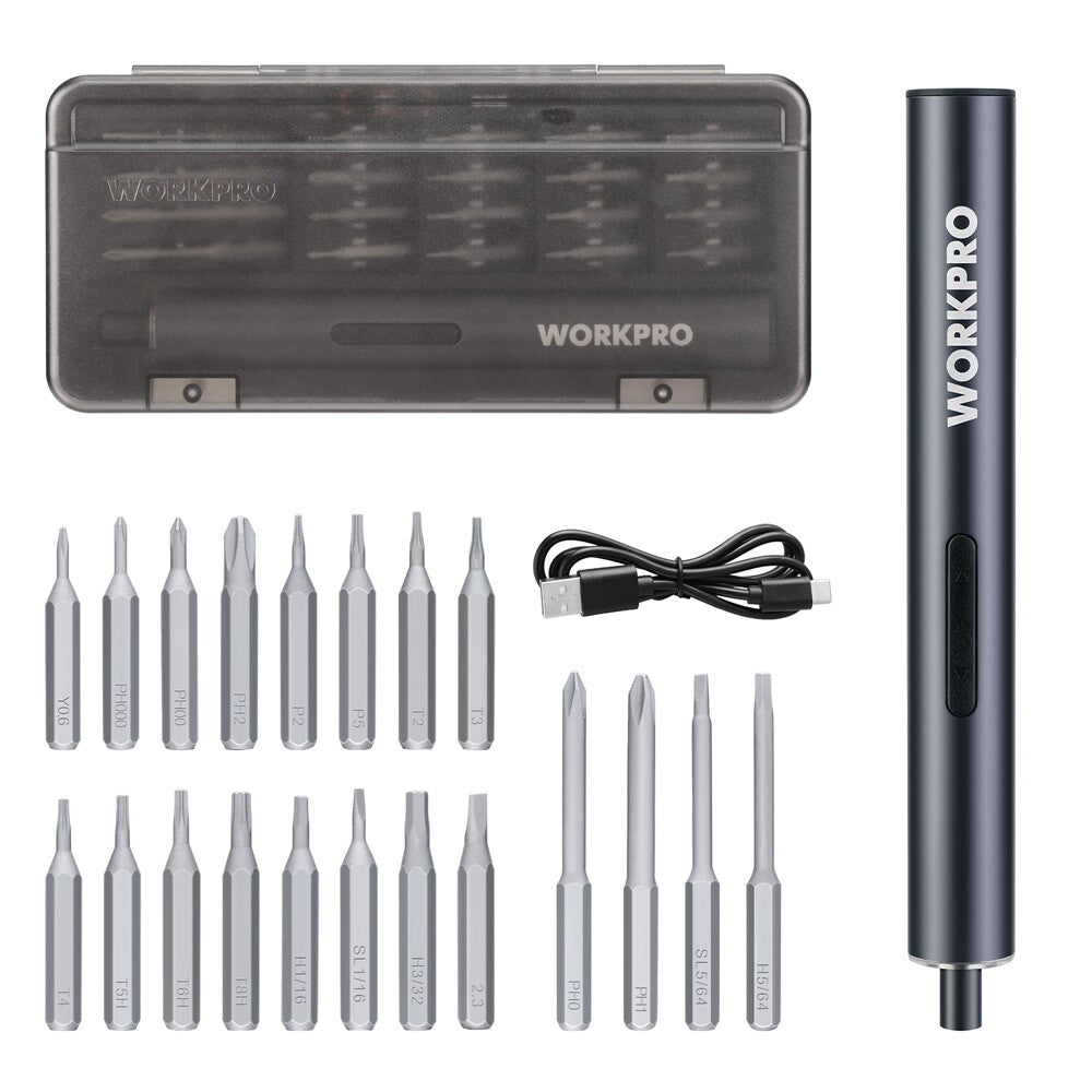 Workpro 22PC Mini Precision Electric Screwdriver Set S2 Steel Bit Led