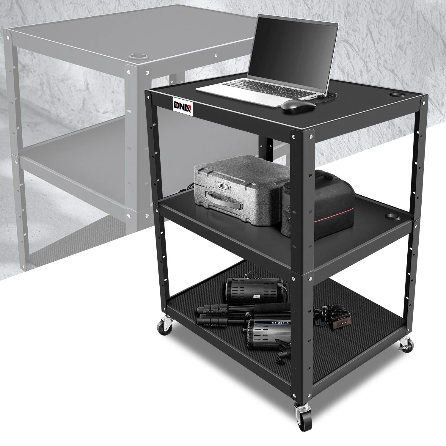 3-layer Steel Media Av Cart Power Strip Rolling | Built Supply Co