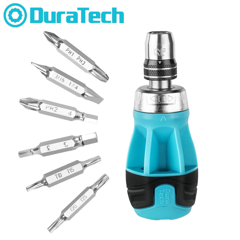 DURATECH 12-in-1 Stubby Ratcheting Screwdriver Multi-bit Short Screw