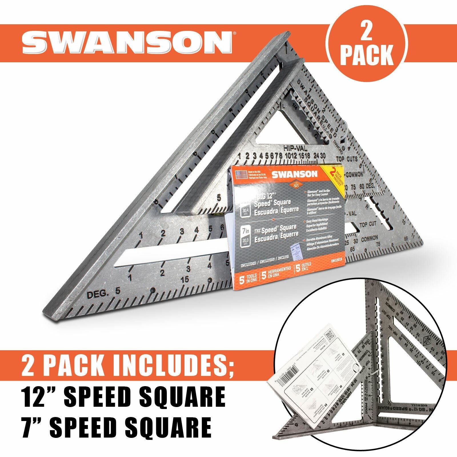 Speed Square Swanson 7 & 12" Aluminium Twin Pack With Blue Book No Glare SW1201K
