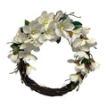 20" Hand Crafted Artificial White Magnolia Spring Wreath Front