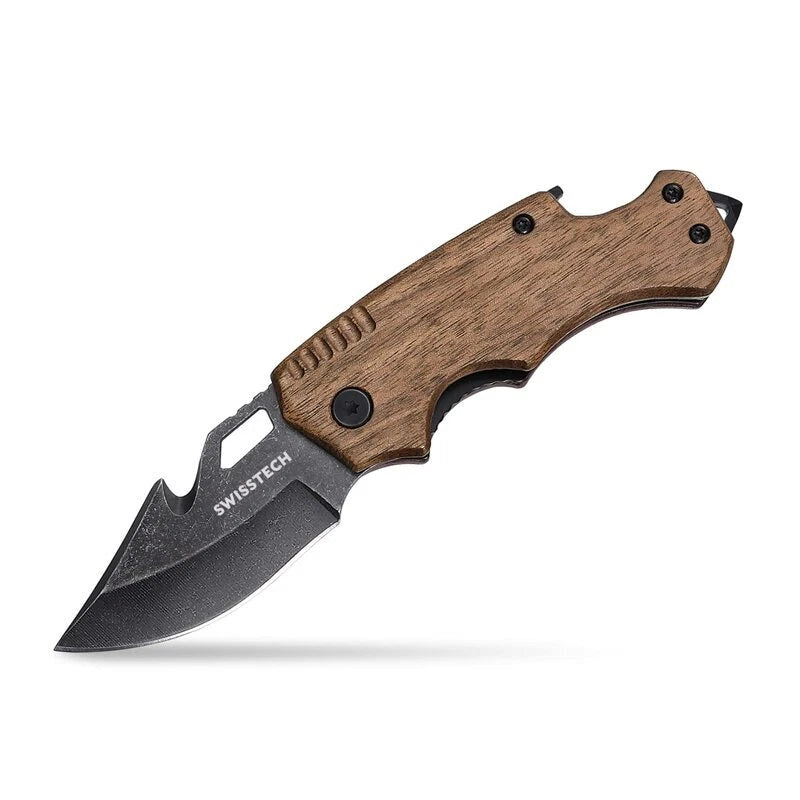 Swiss+Tech 6-inch Pocket Folding Knife with Wood Handle Multitool Tactical Knife