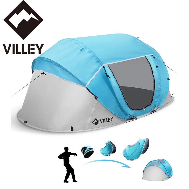 VILLEY 2Person Pop Up Tent Waterproof Camping Beach Tent Automatic Setup Instant