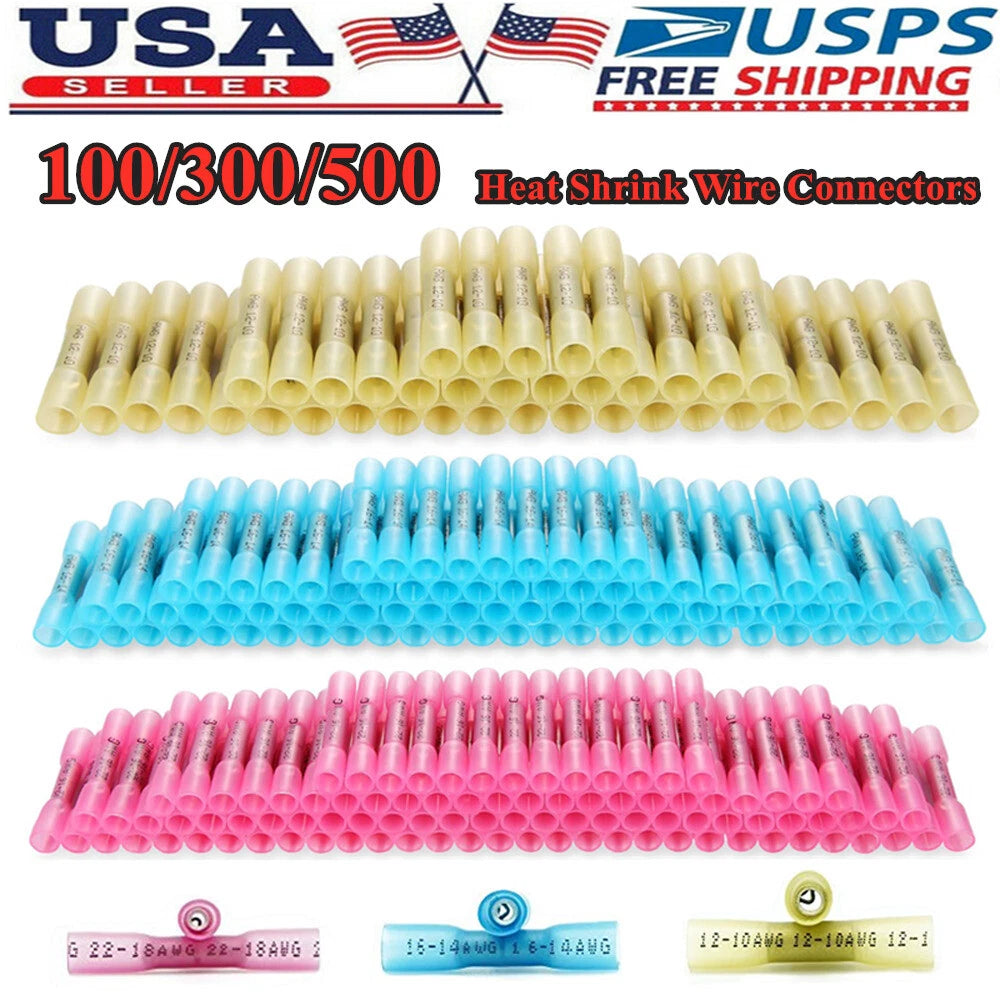 300/ Heat Shrink Butt Wire Splice Connectors Crimp Terminals 10-22