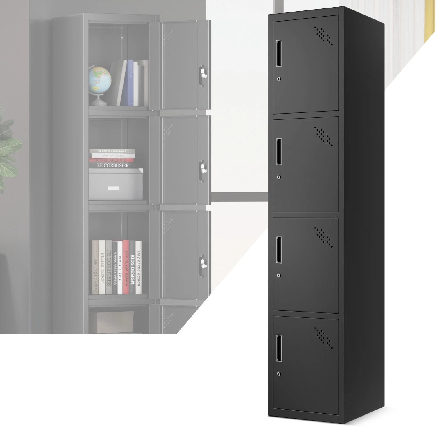 71"h X 15"w X 17"d Lockable Metal Storage Cabinets 4 Separate Spaces