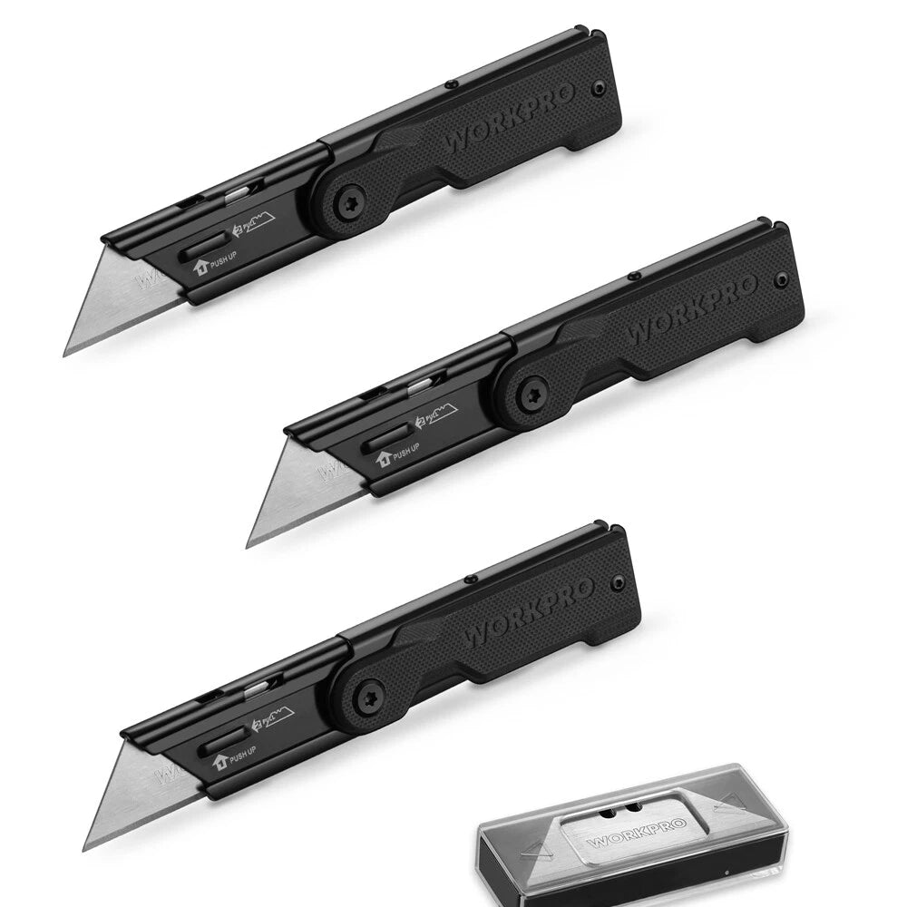 Workpro Folding Utility Knife Set 10 Extra Sk5 Blades G10 Handle Box