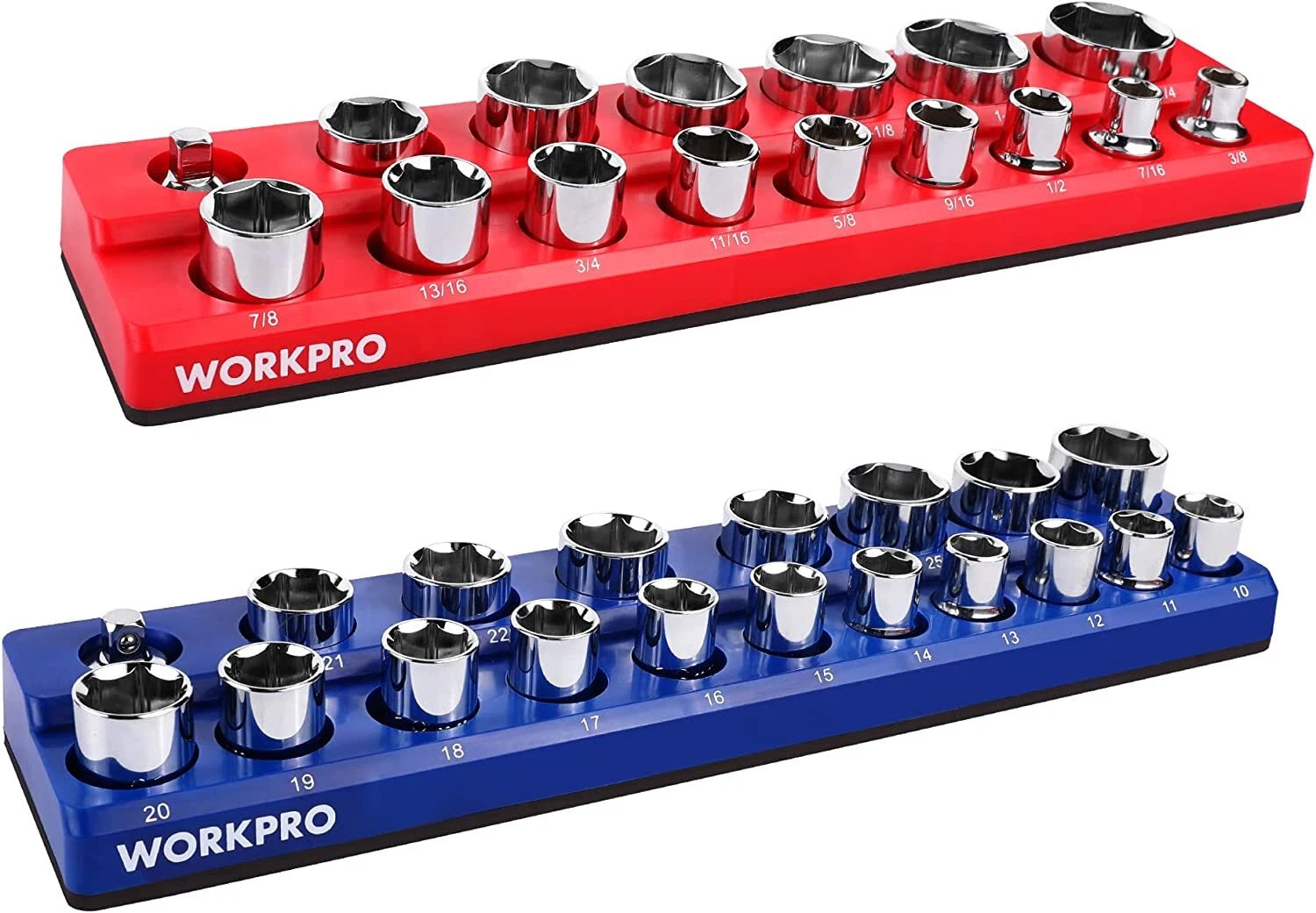 Workpro 1/2-inch Magnetic Socket Organizer Set 2-piece Sae & Metric